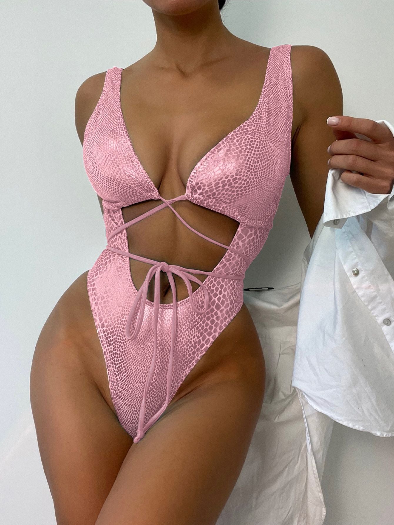 2023 Women's Alluring Lace-Up One-Piece Swimsuit with Straps - A Sexy and Stylish Choice for Summer.