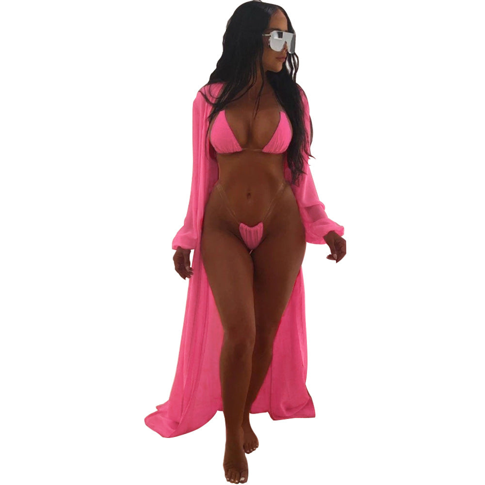 Stunning and Versatile 2025 Women's Solid Color Three-Piece Bikini Set: Embrace Your Confidence and Make a Splash!