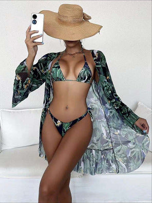 Exotic Paradise 2024 Women's Tropical Triangle Three-Piece Spring Break Bikini Swimsuit: Embrace the Vibrant Colors of the Tropics GM