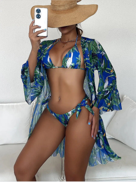 Exotic Paradise 2024 Women's Tropical Triangle Three-Piece Spring Break Bikini Swimsuit: Embrace the Vibrant Colors of the Tropics GM